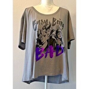 Disney Villains 4X "Busy Being Bad" Graphic Tee NWOT Grey Purple Disney Store